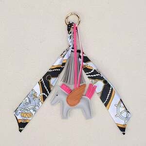 Gray Horse & Tassel Charm w/ Twilly Scarf Bag Charms